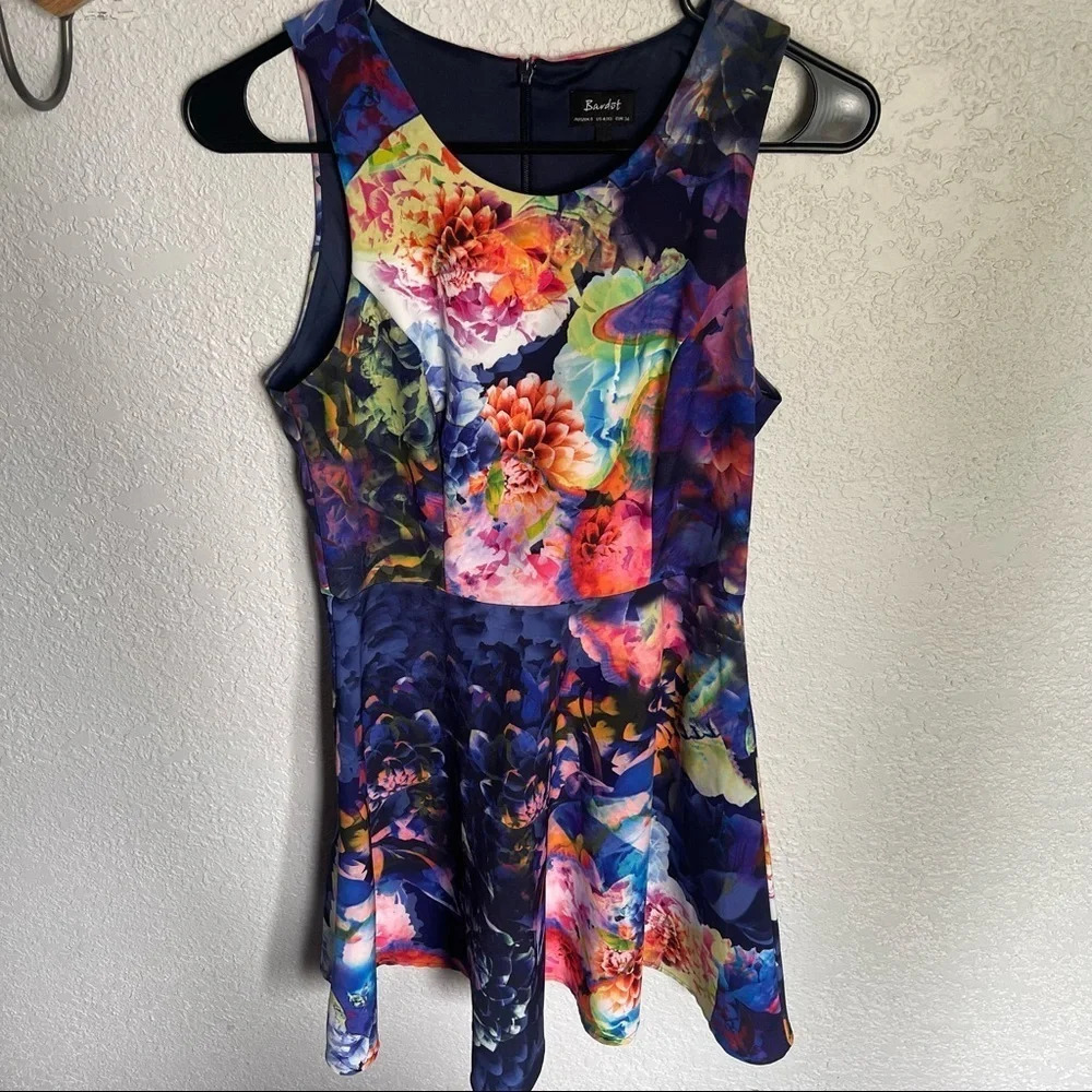 Bardot floral kaleidoscope fit and flare dress